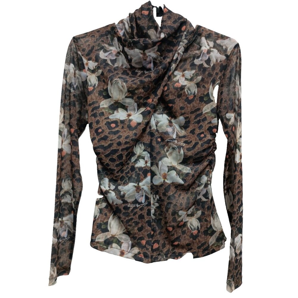 Allsaints Womens Fairy Grunge Top Sz 6 Floral Sheer Mesh Mock Neck Long Sleeve